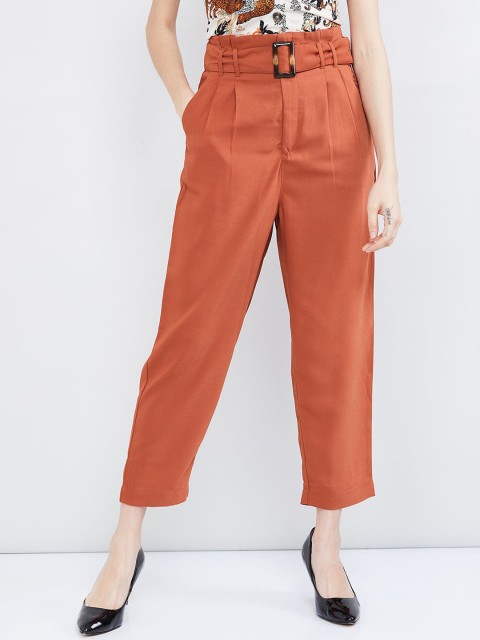 

max Women Rust Orange Regular Fit Solid Peg Trousers