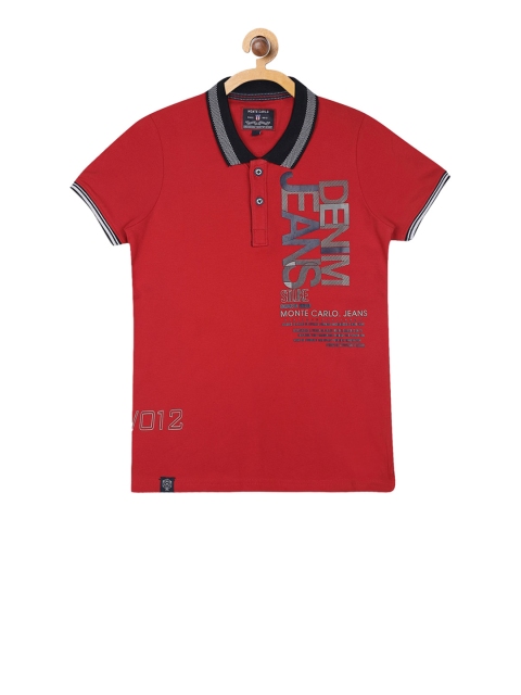 

Monte Carlo Boys Red Printed Polo Collar T-shirt