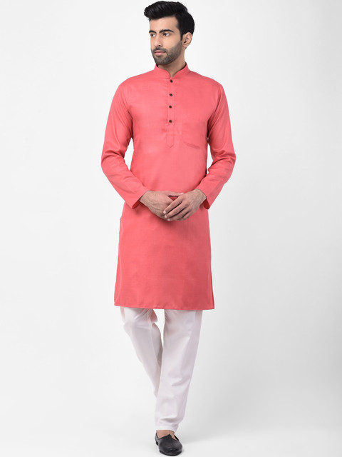 

SG LEMAN Men Pink & White Solid Kurta with Pyjamas