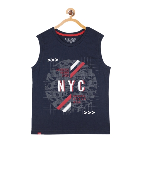 

Monte Carlo Boys Navy Blue Printed Round Neck T-shirt