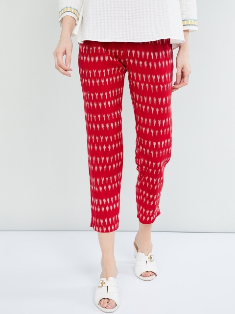 

max Women Red & White Regular Fit Printed Trousers