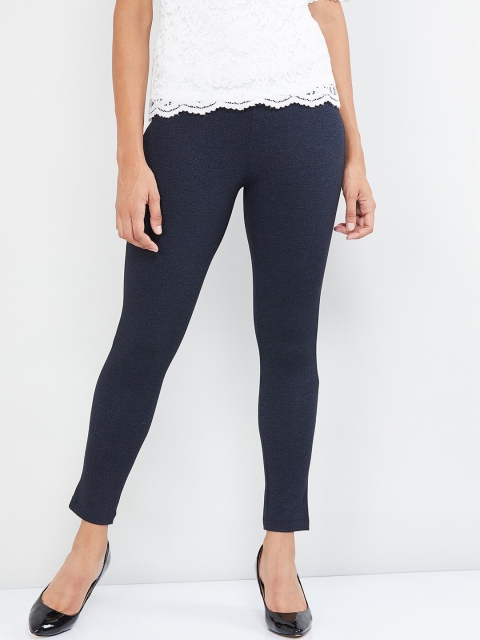 

max Women Blue Solid Skinny-Fit Treggings