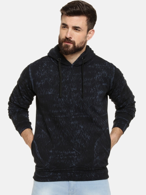 

Campus Sutra Men Black & Grey Printed Hooded Sweatshirt