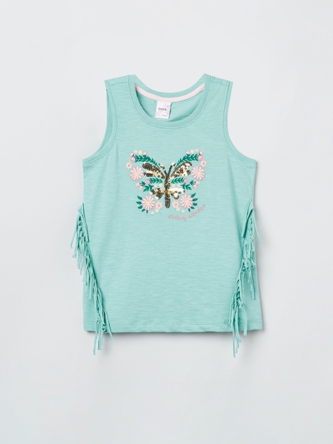 

max Girls Green Embroidered Pure Cotton Top