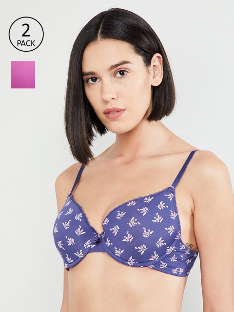 

max Pack Of 2 Underwired Lightly Padded T-shirt Bras SP192PKFBRA14BLUE, Blue