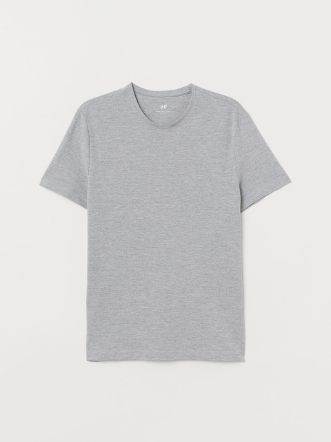 

H&M Men Grey Melange Solud Cotton Piqu Slim Fit T-shirt