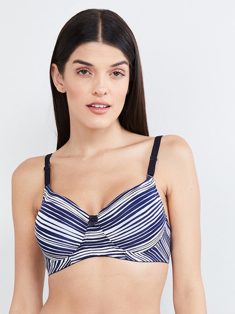 

max Blue & White Printed Non-Wired Lightly Padded T-shirt Bra WIN19PDNW02