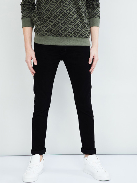 

max Men Black Skinny Fit Mid-Rise Clean Look Jeans