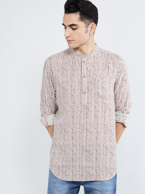 

max Men Beige & Brown Striped Straight Kurta