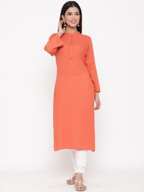 

Juniper Women Coral Solid Straight Kurta