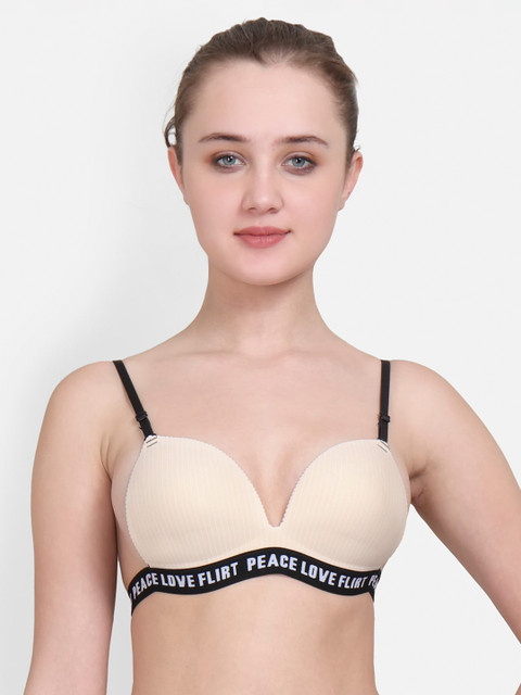 

Golden Girl Beige Self Design Non-Wired Lightly Padded Bralette Bra Peace Love_Skin_30A