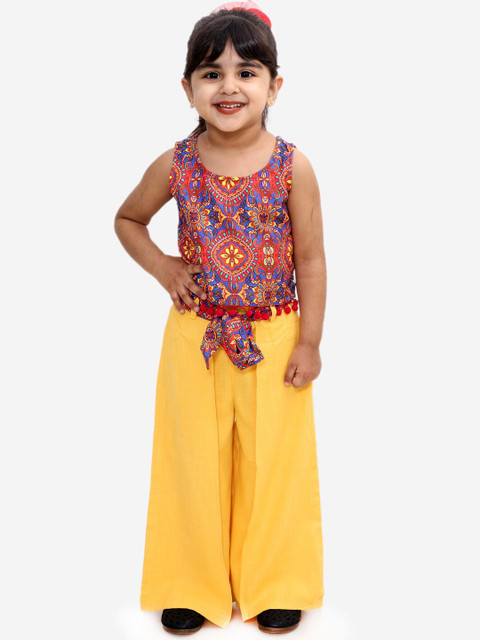 

Lil Peacock Girls Yellow & Blue Printed Top with Palazzos