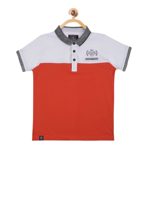 

Monte Carlo Boys White & Orange Colourblocked Polo Collar T-shirt