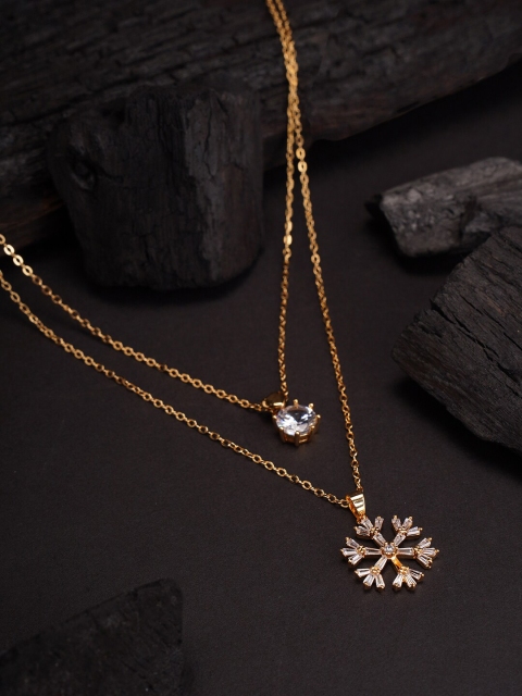 

elle Gold-Plated & White Handcrafted Cubic Zirconia Studded Necklace