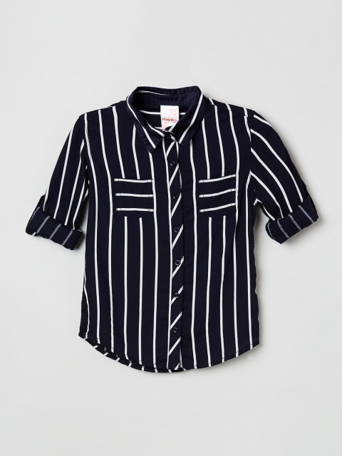 

max Girls Blue Striped Regular Fit Shirt, Navy blue