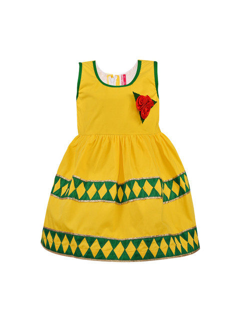 

Wish Karo Girls Yellow Self Design Fit and Flare Dress