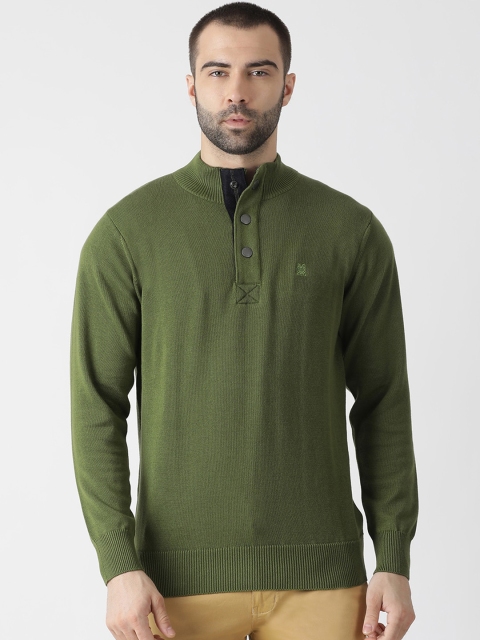 

Monte Carlo Men Olive Green Solid Pullover Sweater