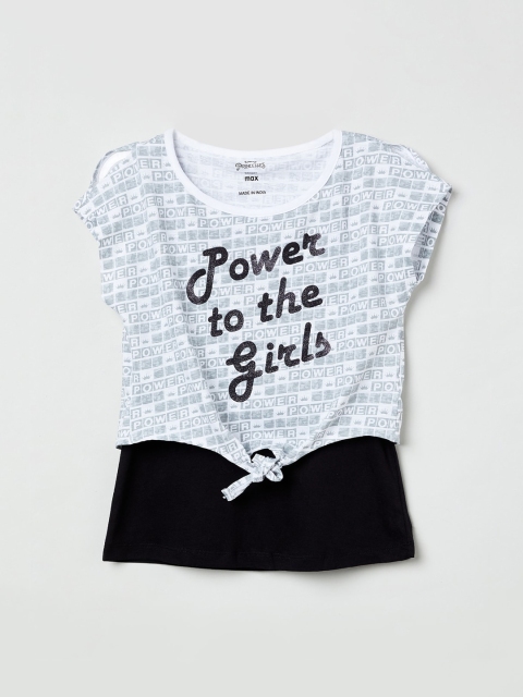 

max Girls White & Black Printed Top