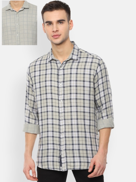 

Louis Philippe Jeans Men Beige & Black Slim Fit Checked Reversible Casual Shirt