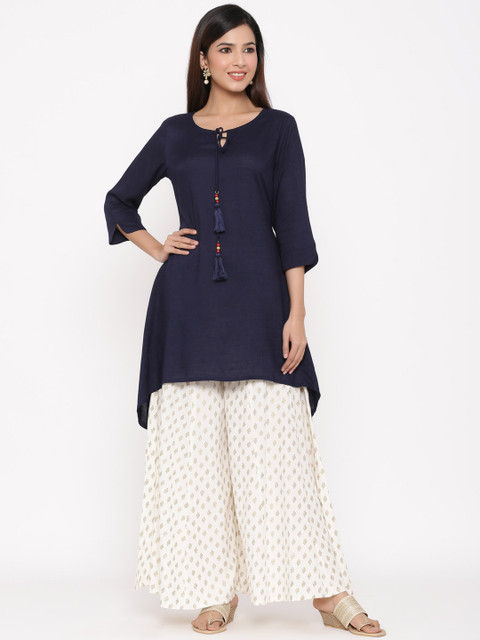 

Juniper Women Navy Blue Solid A-Line Kurta