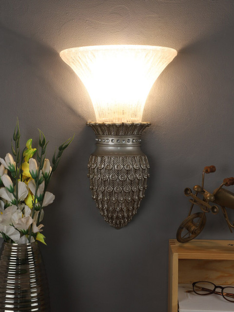 

LUXSUN White & Silver Textured Contemporary Wall Lamp