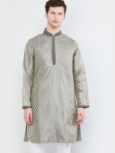 

max Men Beige & Grey Woven Design Straight Kurta