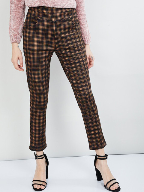 

max Women Brown & Black Checked Skinny-Fit Treggings