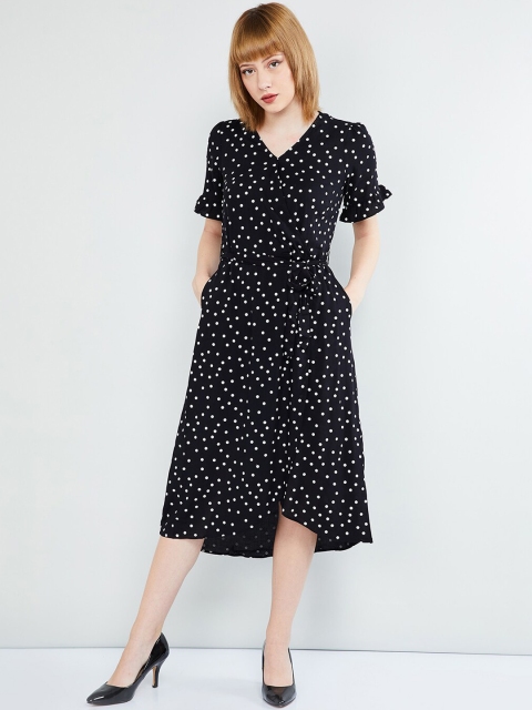 

max Women Black Printed Fit and Flare Dress