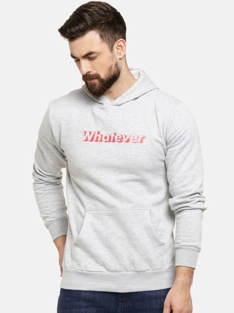 

Campus Sutra Men Grey Printed Hooded Sweatshirt