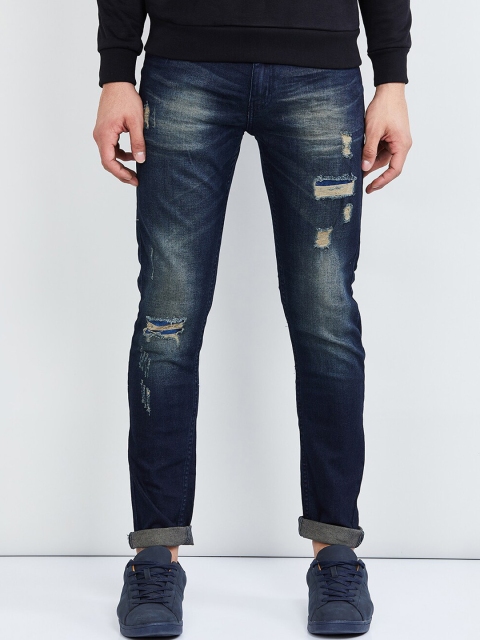

max Men Blue Skinny Fit Mid-Rise Highly Distressed Stretchable Jeans