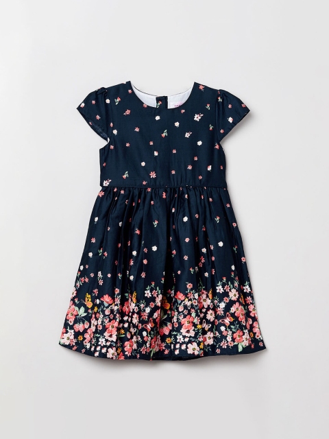 

max Girls Navy Blue Floral Printed A-Line Dress