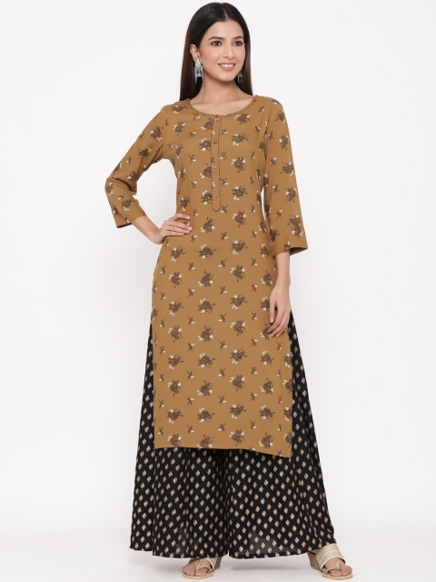 

Juniper Women Brown Floral Printed A-Line Kurta