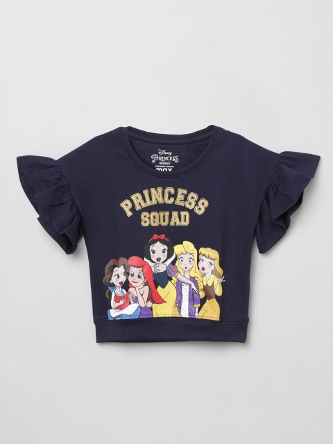 

max Girls Navy Blue Printed Pure Cotton Top