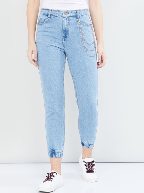 

max Women Blue Jogger Mid-Rise Clean Look Stretchable Jeans