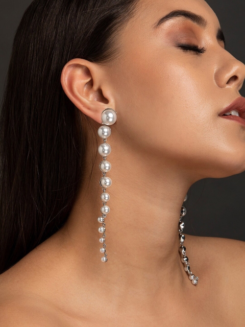 

DIVA WALK EXCLUSIVE Silver-Plated & White Pearl Contemporary Drop Earrings