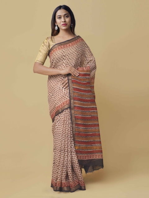 

Unnati Silks Red & Beige Silk Cotton Printed Kota Saree