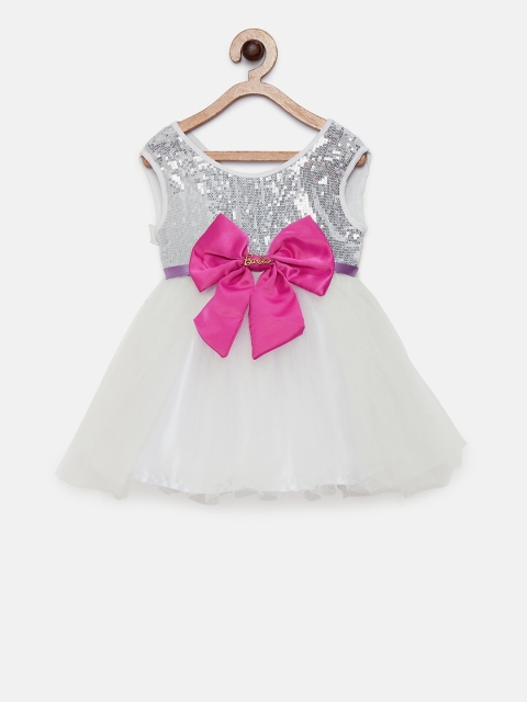 

Barbie by Many Frocks & Girls White & Pink Embellished Fit and Flare Dress