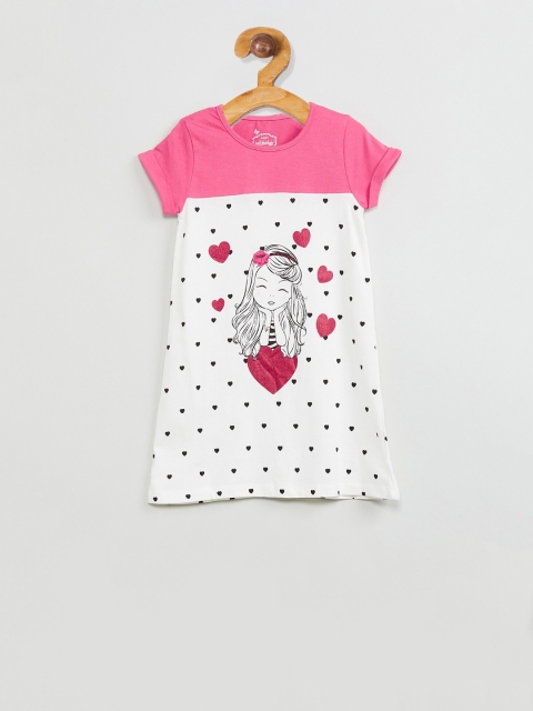 

max Girls White & Pink Printed Nightdress
