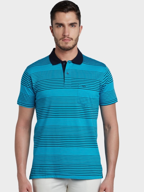 

ColorPlus Men Blue Striped Polo Collar T-shirt