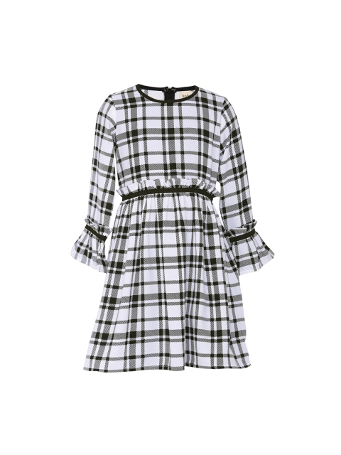 

luyk Girls White Checked A-Line Dress