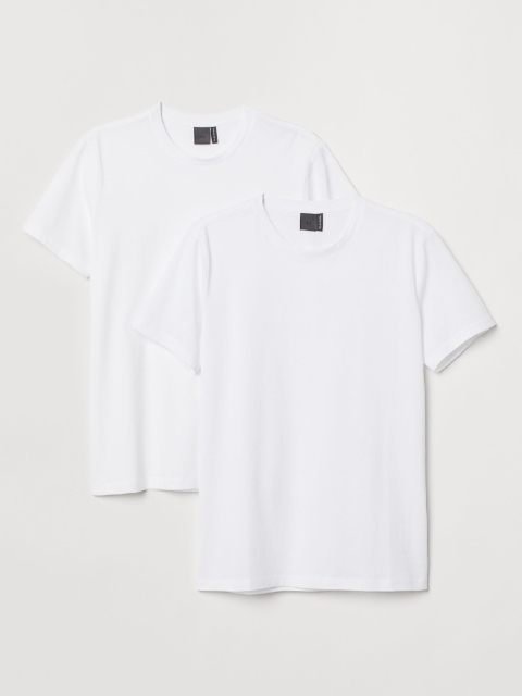 

H&M Men Solid New 2-Pack Premium Cotton T-Shirts, White