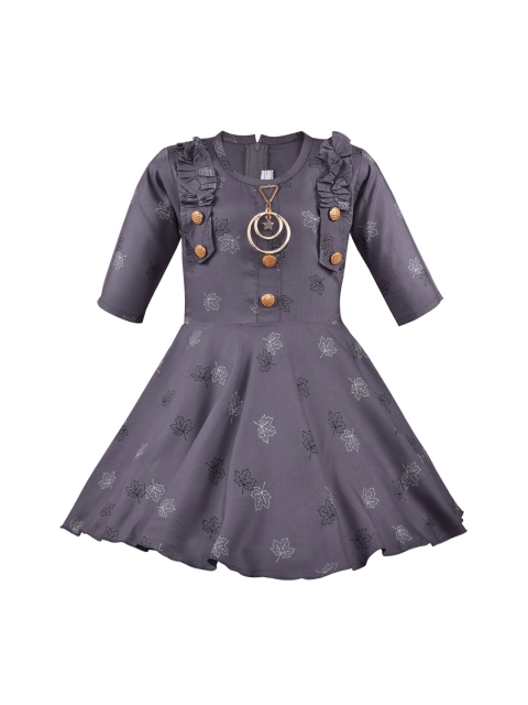 

Wish Karo Girls Grey Printed Fit and Flare Dress