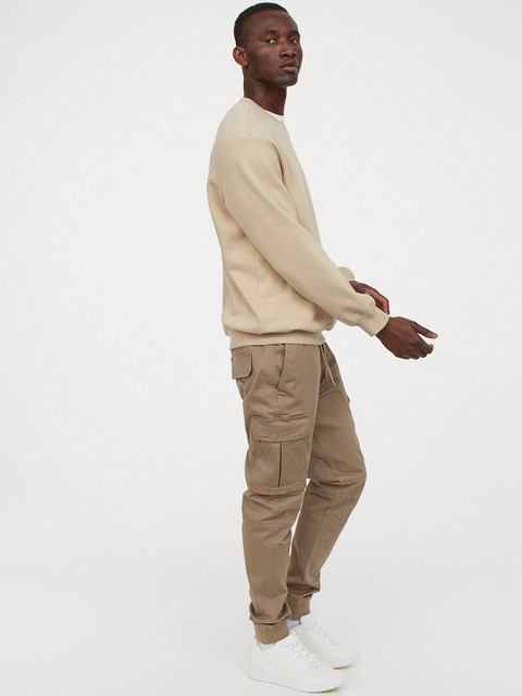 

H&M Men Beige Cotton Cargo Joggers
