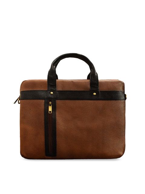 

ABYS Unisex Tan Brown Solid Leather 14 Inch Laptop Bag