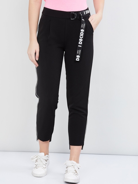 

max Women Black Slim Fit Solid Regular Trousers