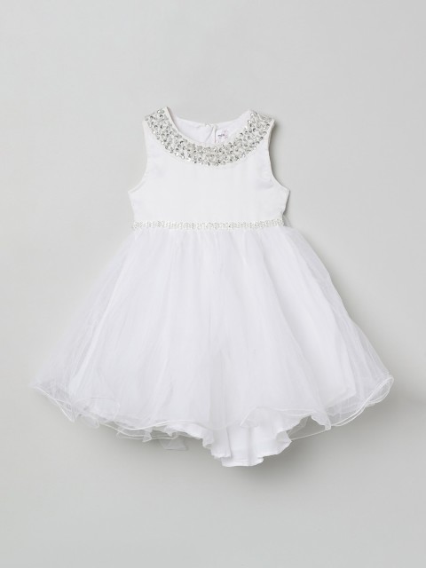 

max Girls White Embellished Fit and Flare Dress