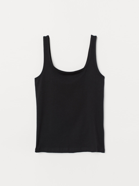 

H&M Women Black Solid Cotton Jersey Vest Top