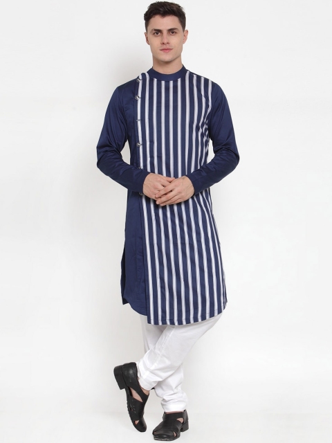 

MAXENCE Men Navy Blue Striped Kurti with Patiala