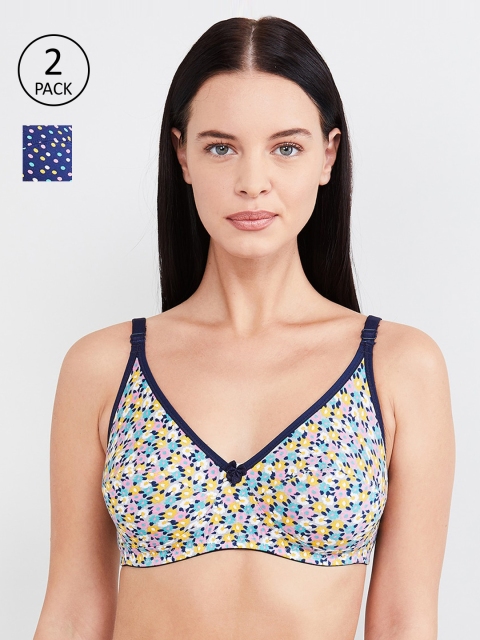 

max Pack Of 2 Printed Non-Wired Lightly Padded T-shirt Bra, Blue