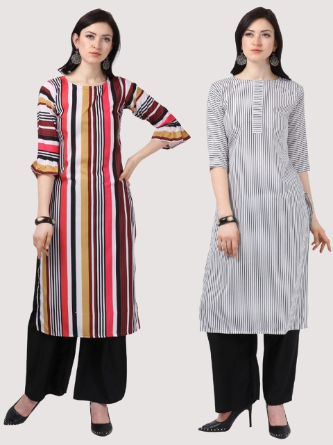 Silk Bazar Women Pack Of 2 Striped Kurta with Palazzos, Multi